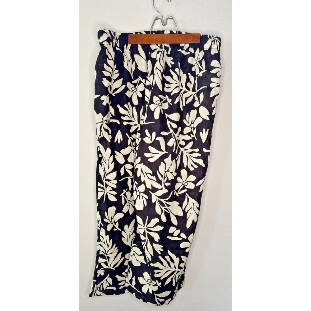 Christian Siriano New York 1X Black White Tropical Wide Leg Linen Pants Resort - Picture 4 of 16